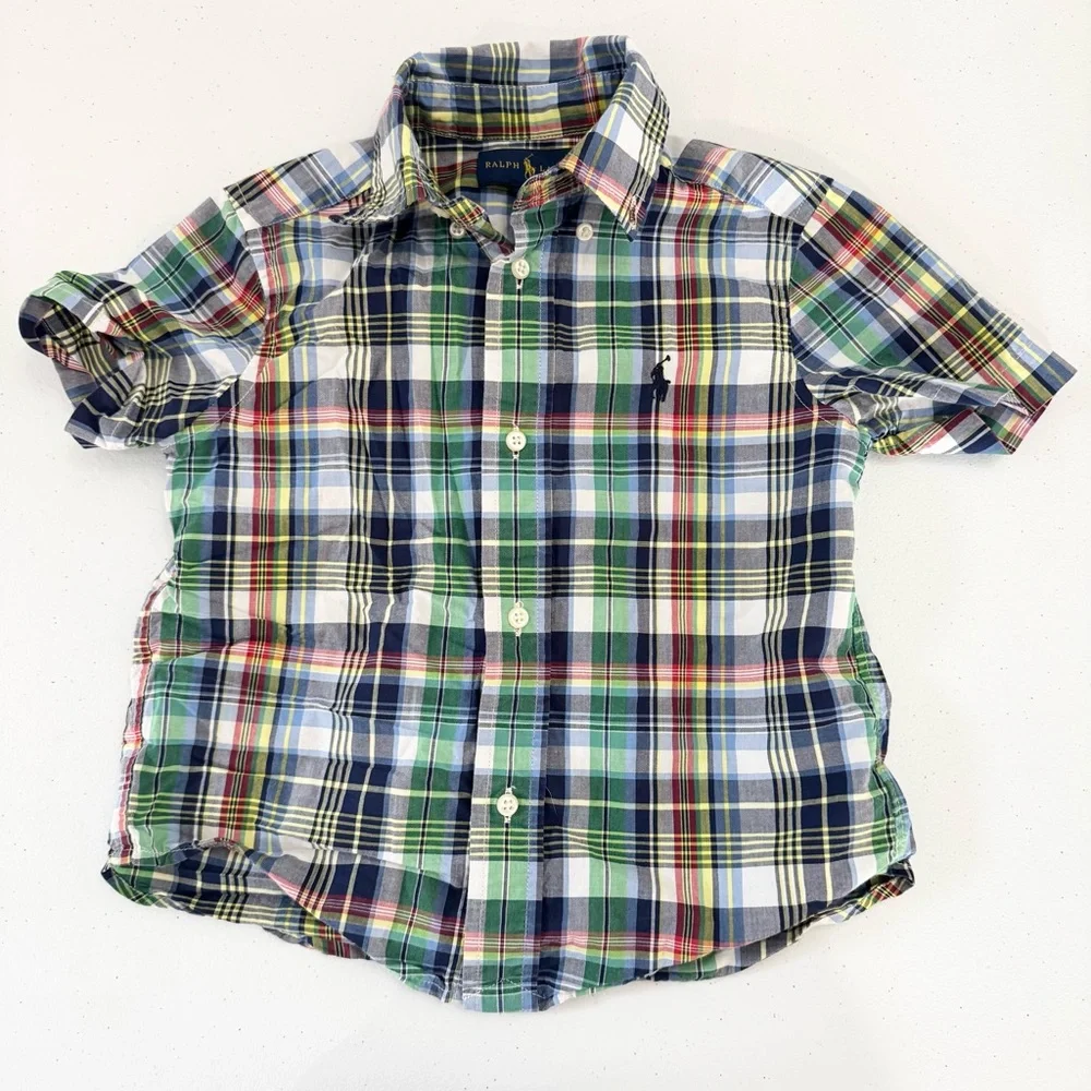 Ralph Lauren Blue and Green Plaid Button Down Shirt 3T